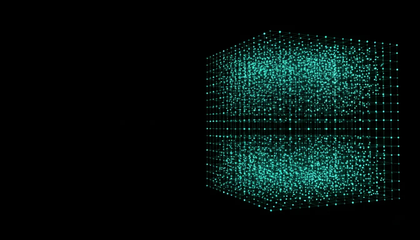 3D data visualization cube illustrating big data structuring and business intelligence analytics services.