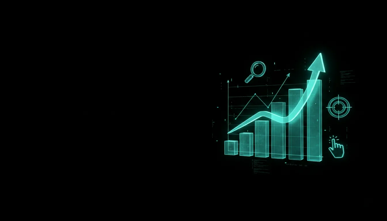 Rising 3D analytics graph illustrating digital marketing services and SEO performance growth.